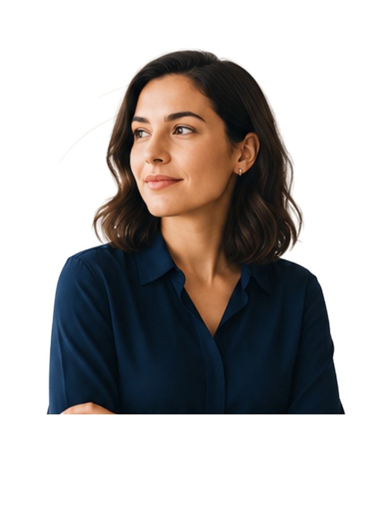 Emanoela, fundadora da Ella, sorrindo e olhando para o horizonte